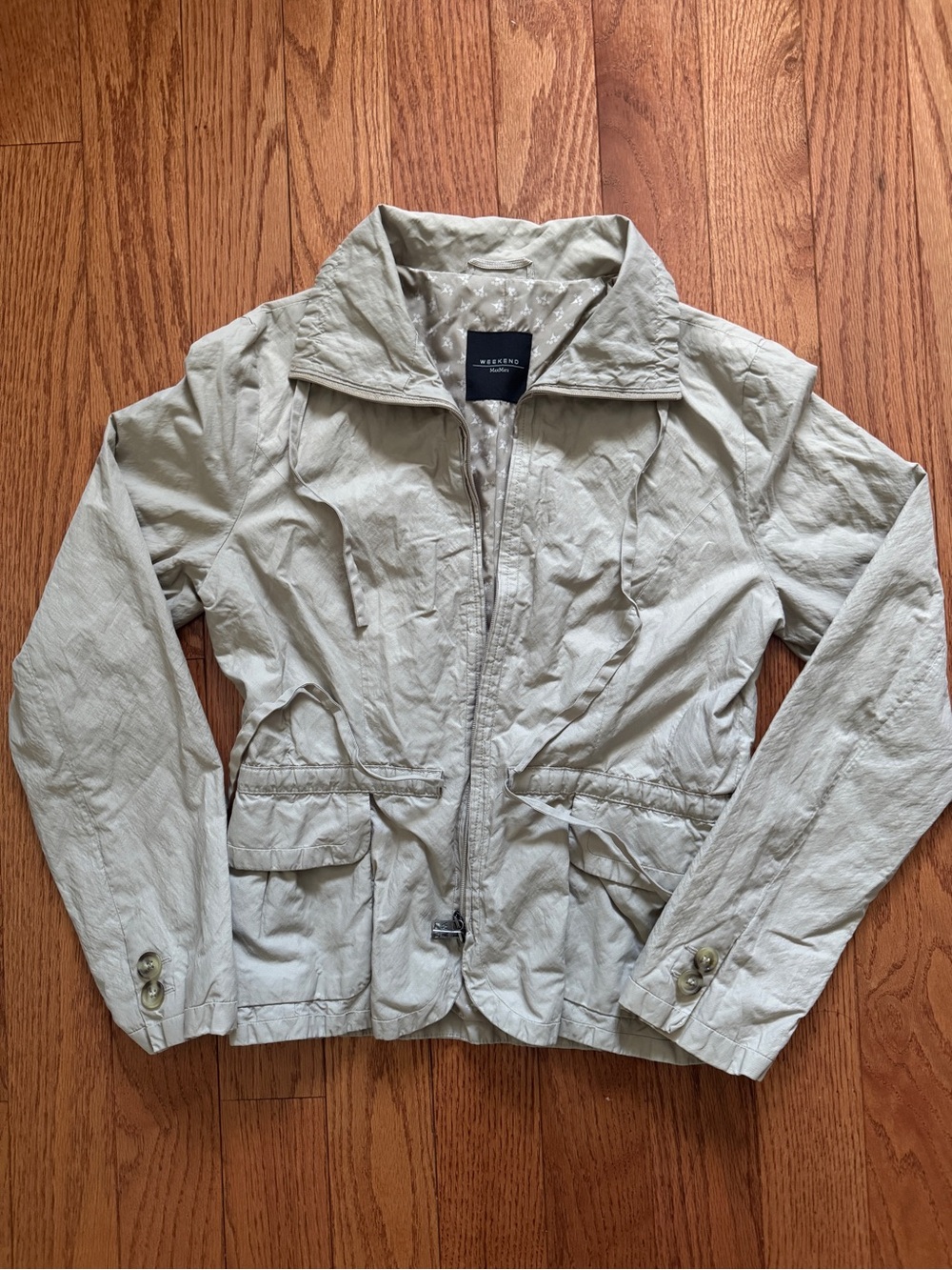 Weekend Max Mara Metallic Cotton Blend Utility Rain Jacket Taupe US 6